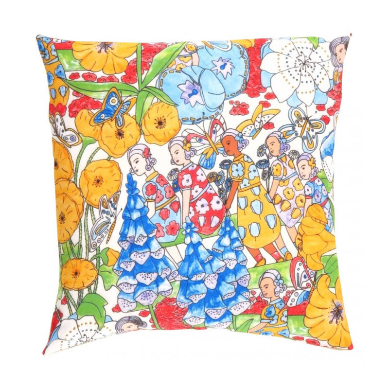 Turkish Fine Silk Style Pillow in Light Pink/Beige/Black/Yellow, White/Red/Olive, 16" H x 16" W