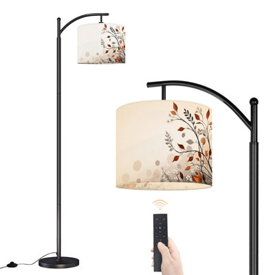 Arc Floor Lamp Autumn Leaves Branches Soft Bokeh Neutral Tones Floor Lamps with Remote LED Lights Adjustable Lamp Shades Tall Standing Lamps for Reading Office Living Room