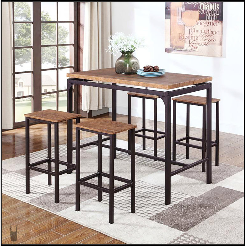 Ensemble de bar 5 pièces châtaignier vieilli et bronze foncé, parfait pour une élégance moderne et recevoir avec style.