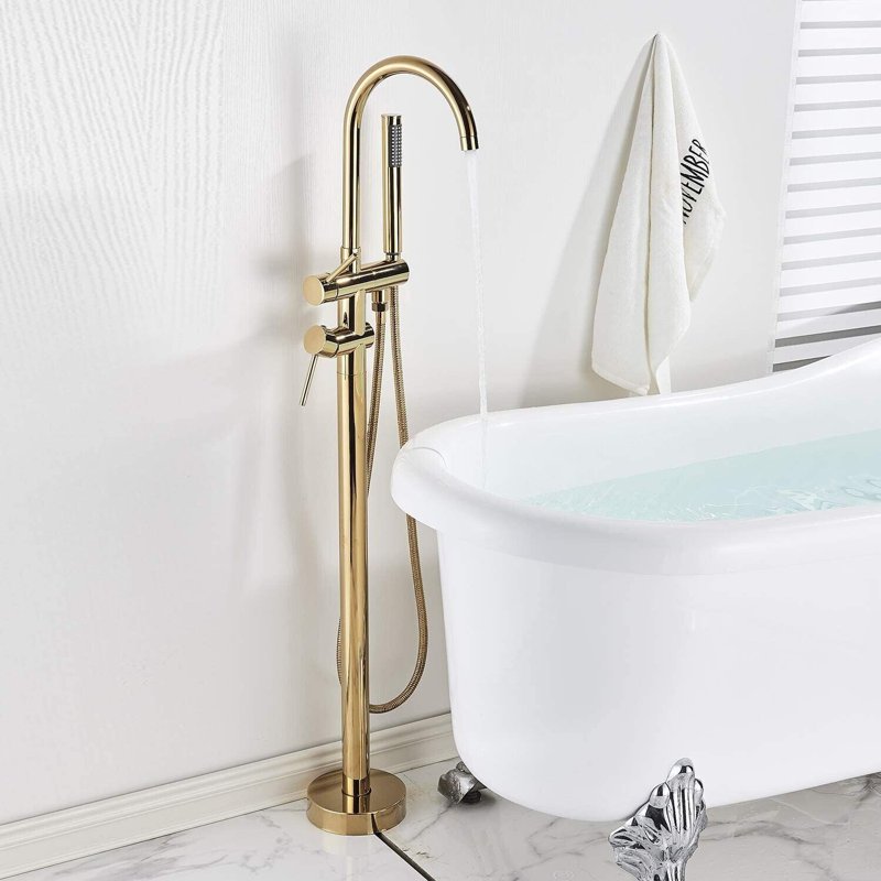 Zehr 2 Handle Floor Waterfall Faucet Bath Filler with Diverter