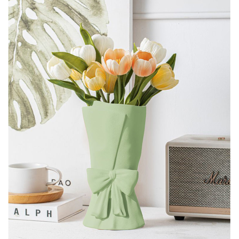 Ceramic Bow Vase,  Decorative Flower Vase, Green