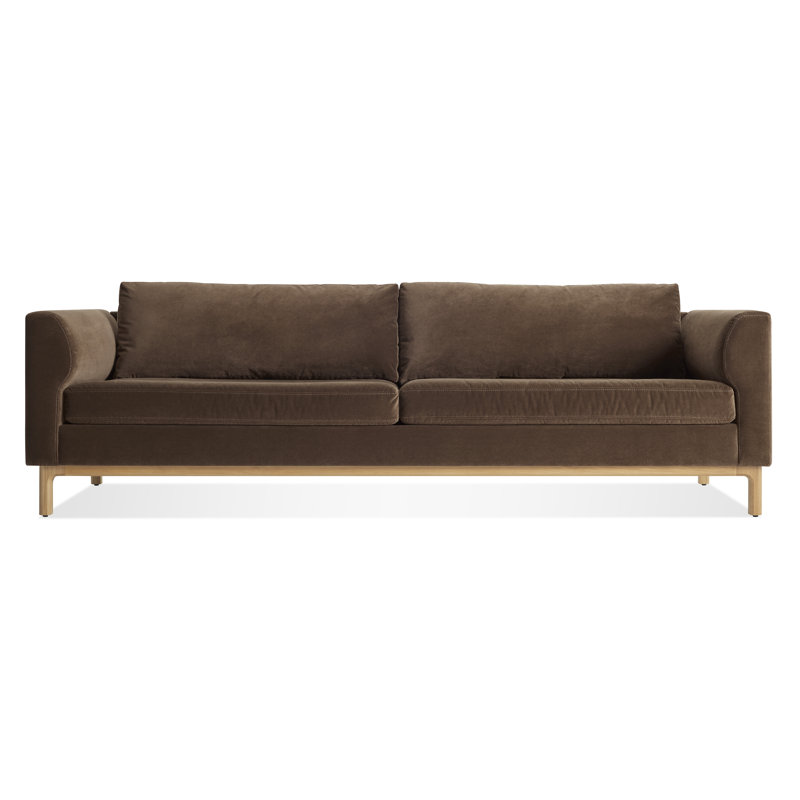 Guide Sofa, White Oak, Coffee Velvet Polyester Blend, 31" H x 96" W x 36" D