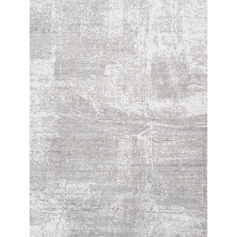 No Pattern and Not Solid Color Handmade Hand Loomed Rectangle 8'1" x 10'1" Wool/Cotton Area Rug in Gray/Ivory