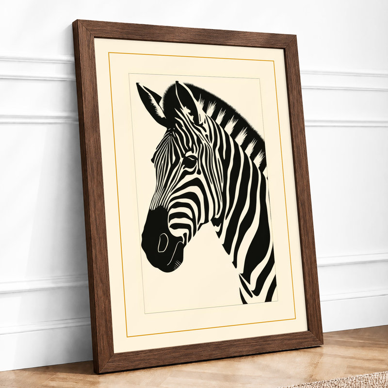 Zebra in Profile Minimalist - Framed Print, A4 - 29.7 x 21.0 cm, Walnut