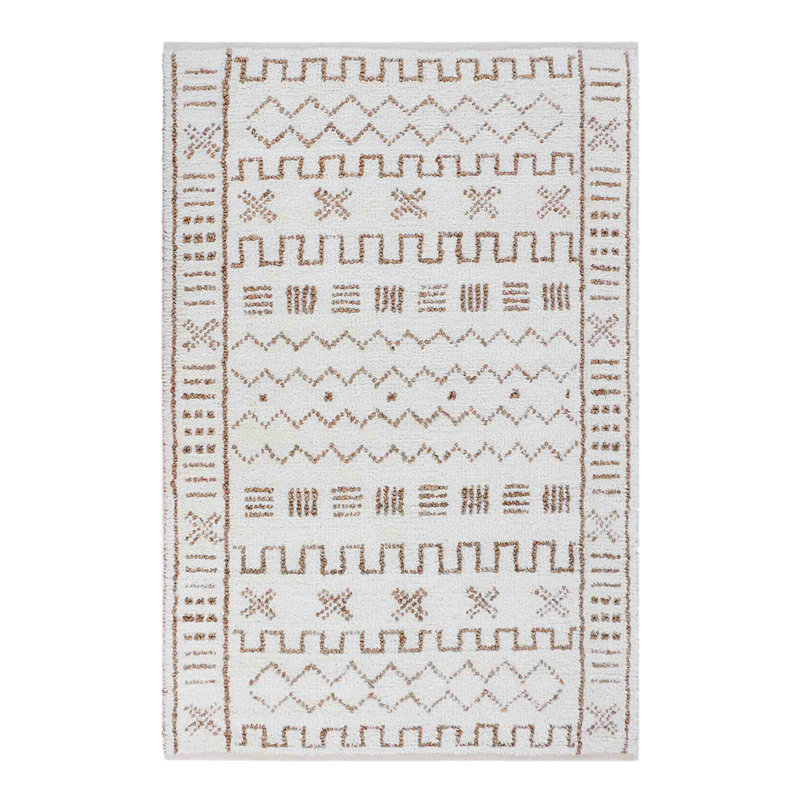 Tic Tac Toe Southwestern Area Rug in Ivory/Brown, Rectangle 9' x 12'