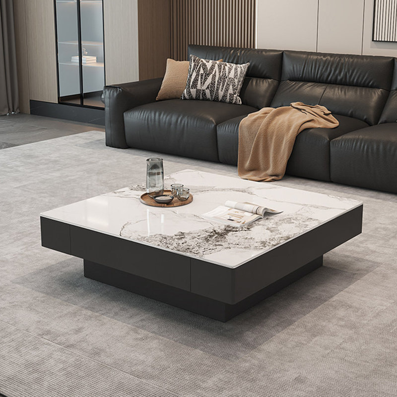 Light luxury square stone slab coffee table, 15" H x 31.5" L x 31.5" W
