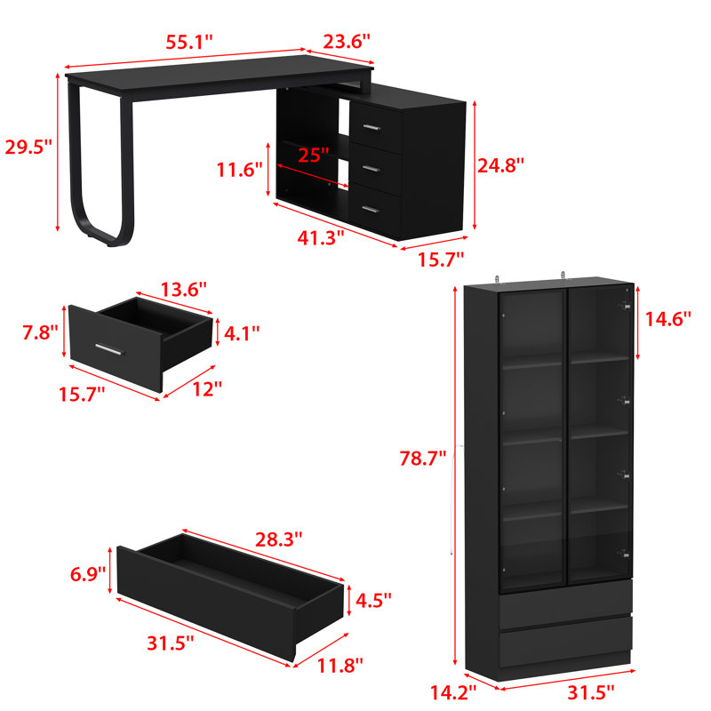2 L-Shaped Computer Desk Office Set, Black