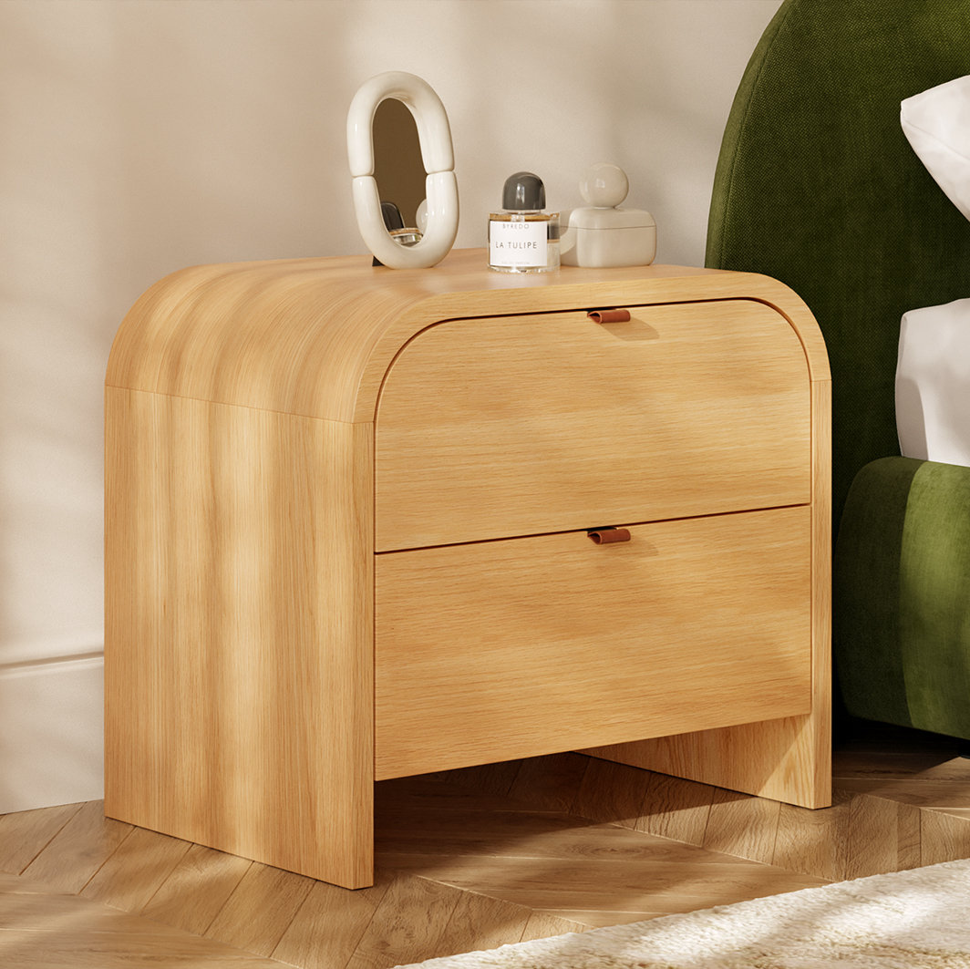 Icaria Oak Nightstand with Leather Drawer Pulls Poly & Bark