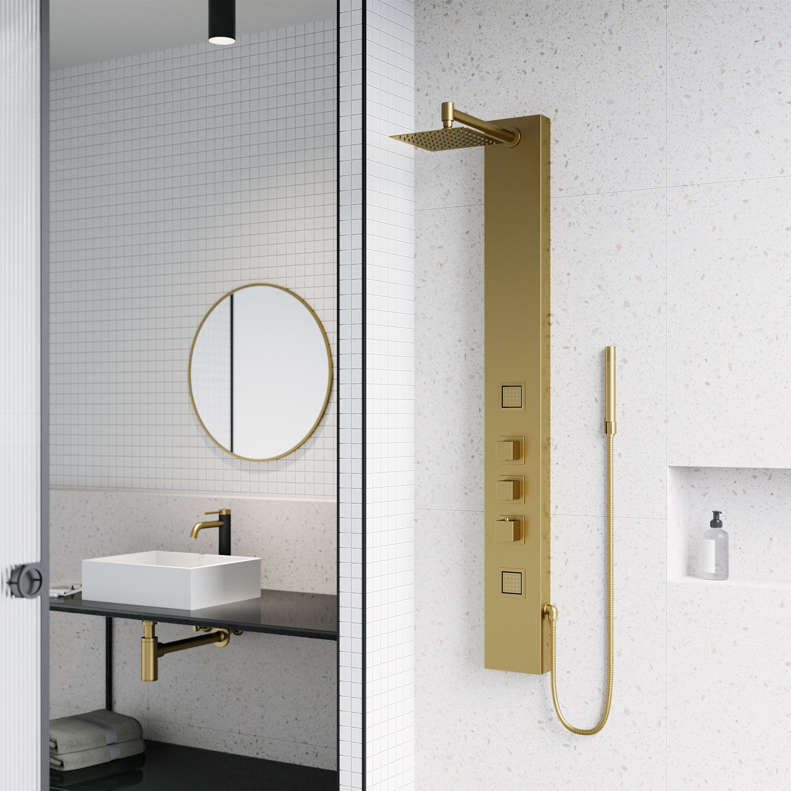 Rector EZDivert™ 2-Jet Shower System, Matte Brushed Gold