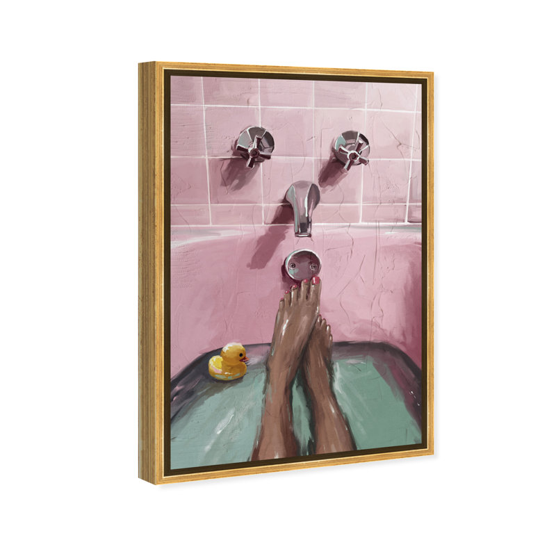 «Pink Bath Lounge», peinture sur toile à cadre flottant, H 36 po x l 24 po, Toile en plastique doré