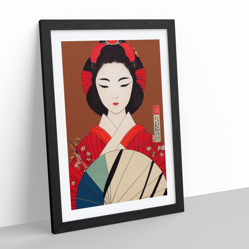XV1022-4968X View Of A Geisha No.3 - Print, Black Framed, White, 48cm H x 36cm W