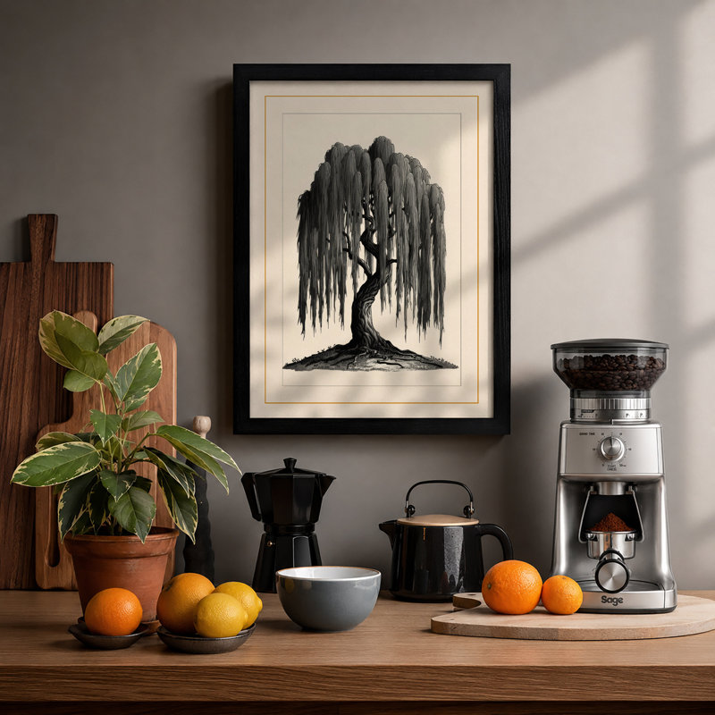 Weeping Willow Botanical - Framed Print, Black, A4 - 29.7 x 21.0 cm