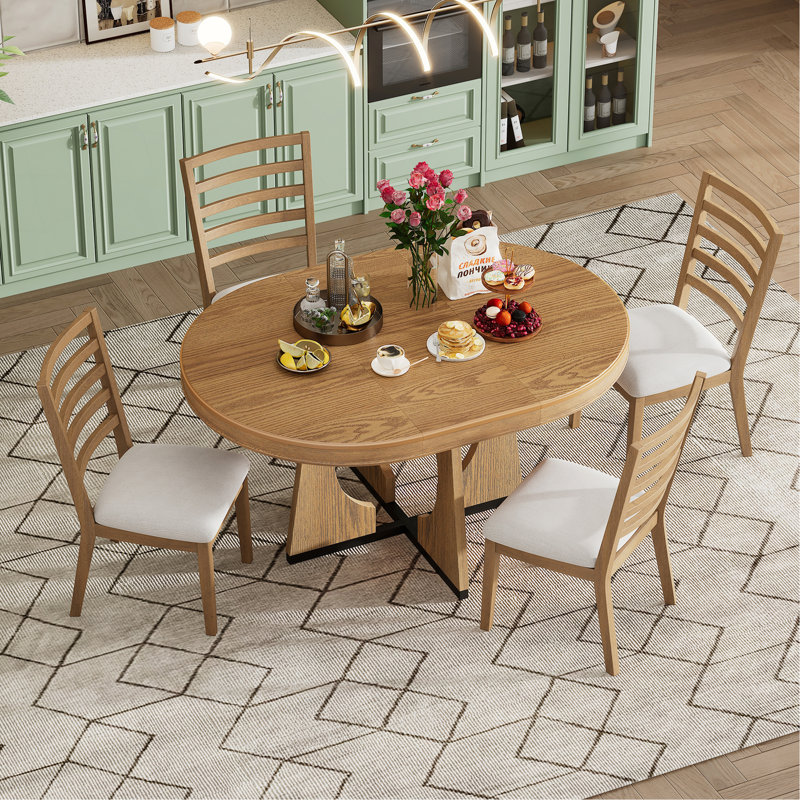 Table de salle à manger ronde pour 4 avec chaises, ensemble de table de salle à manger extensible avec rallonge centrale amovible de 16 po, ensemble de table de salle à manger rétro 5 pièces à motif géométrique unique pour la cuisine et la salle ?