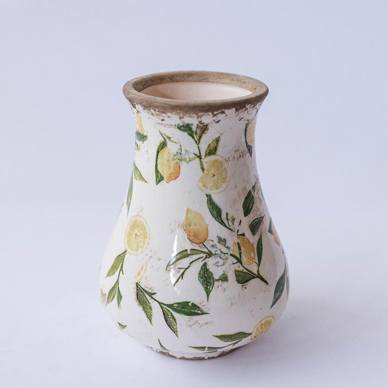 Vase citrons et feuilles, H 7 po x l 5 po x P 5 po