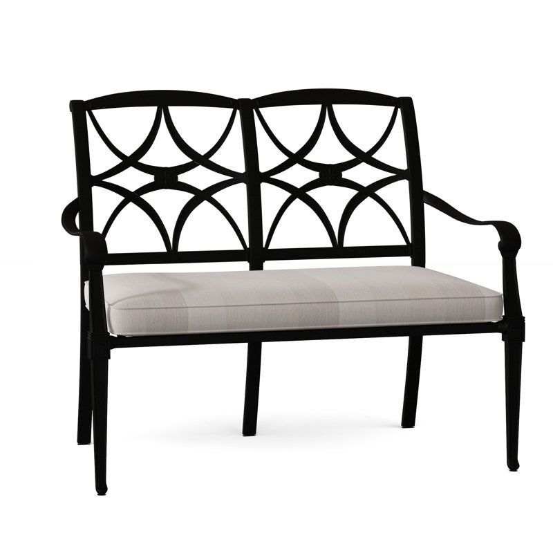 Wiltshire Outdoor Bench, Canvas Heather Beige Sunbrella® Canvas, Textured Black