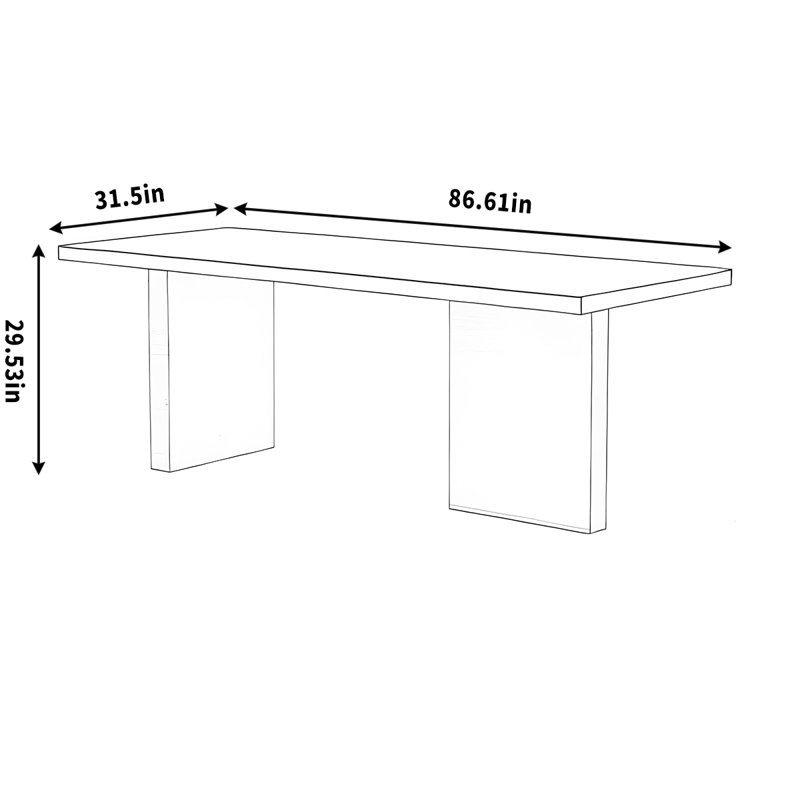 Long bureau en bois pour lire et étudier, H 29,53 po x l 86,61 po x P 31,5 po