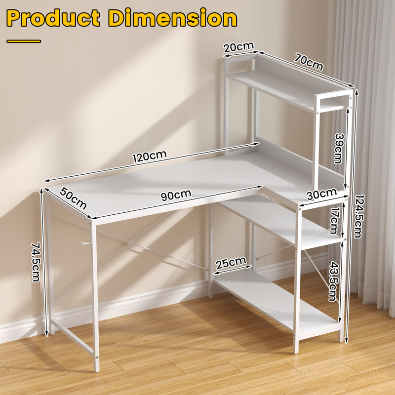 L-Shaped Steel Computer Desk, White