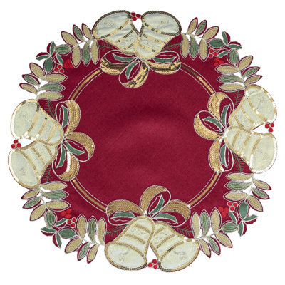 Round Doily Embroidered Forest Green Christmas Cutwork 16 Inch Round