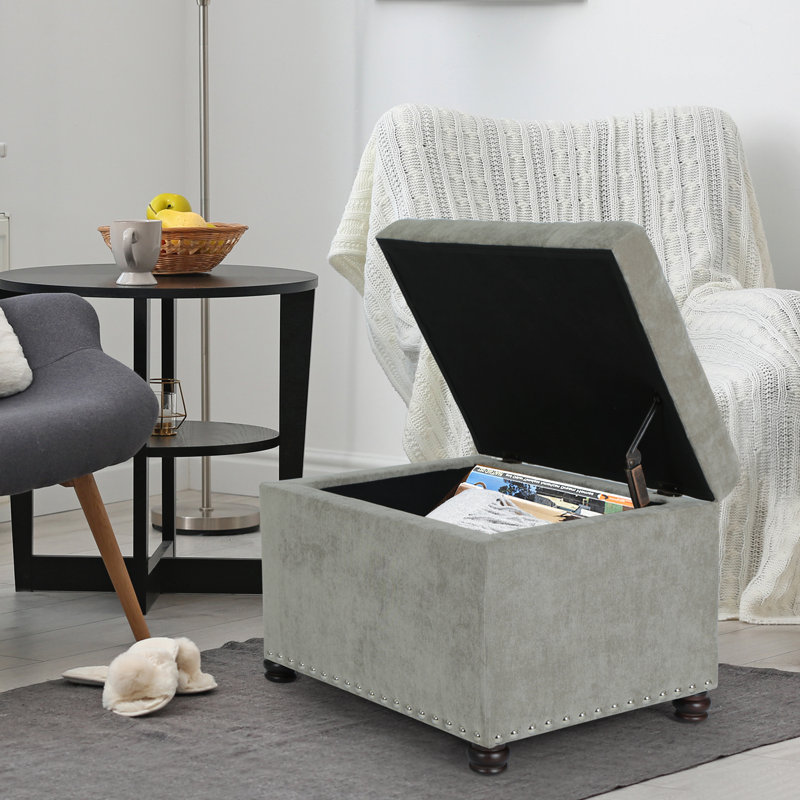 Devault 24" Wide Fabric Tufted Rectangle Storage Ottoman, Light grey