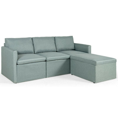 Canapé modulaire réversible en lin avec repose-pieds 75,5 po