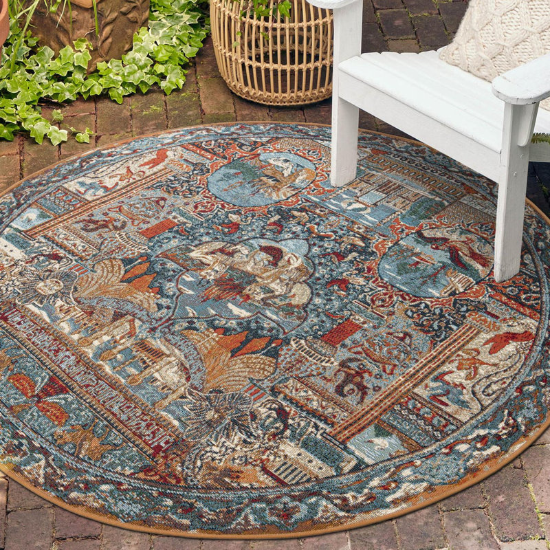 Indoor/Outdoor Traditional Area Rug, Round 5'3"