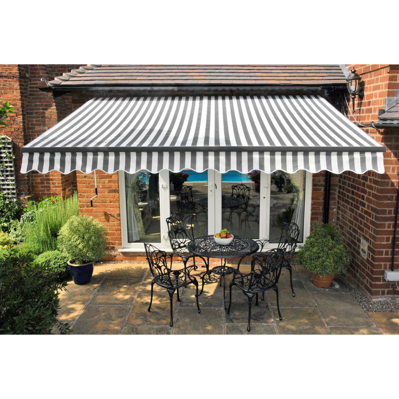 Aayisha Outdoor Cover Retractable Patio Awning, Grey/White, 350cm W x 250cm D