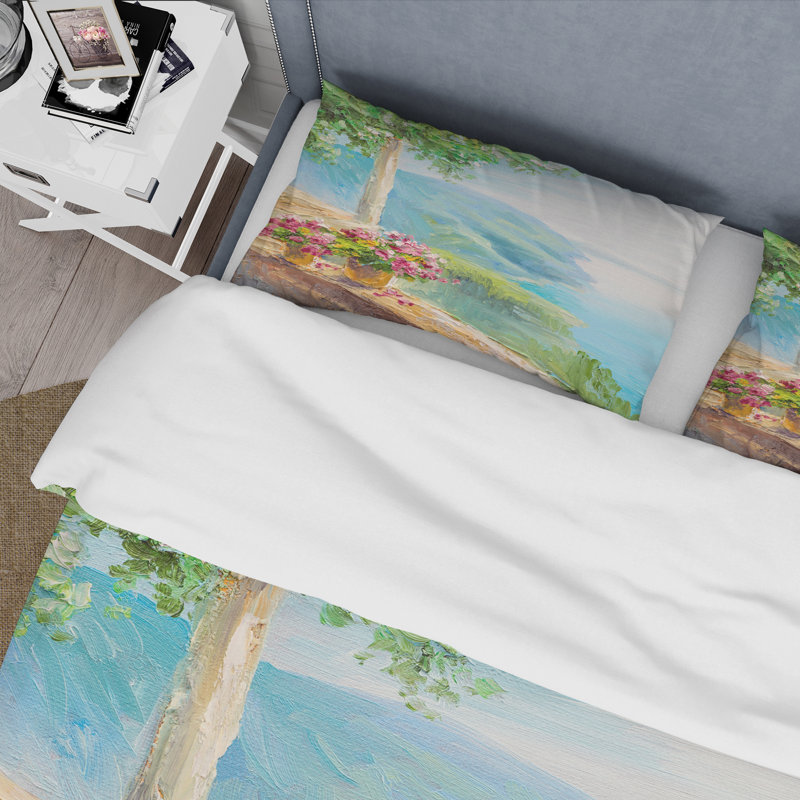 Ensemble de housse de couette en microfibre bleu / vert / blanc / brun, Housse de couette simple + 1 taie décorative stan