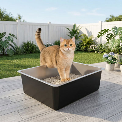 Litière en acier inoxydable pour chat, bac en métal à haut rebord, n'absorbe jamais les odeurs, plateau antiadhésif facile à nettoyer, toilette pour chat d'intérieur, chat, lapin, chiot