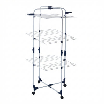 Lavish Home Clothes Drying Rack - 3-Tiered Laundry Station with Collapsible Shelves and Wheels for Sorting and Air-Drying Garment Pieces (White)