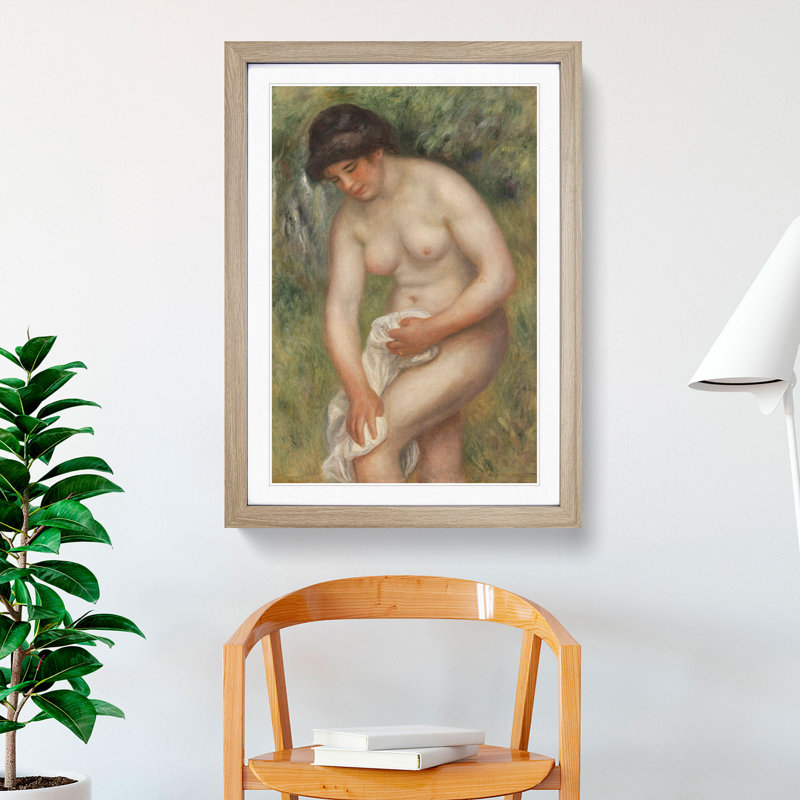 Bather Drying Herself Vol.1 by Pierre-Auguste Renoir - Picture Frame Painting, 90cm H x 65cm W x 2cm D, Oak