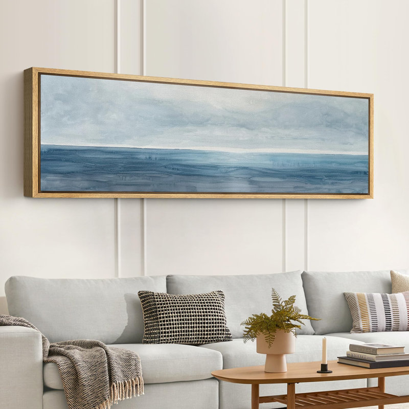 Coastal Beach " Tranquil Horizons The Calm Of A Seascape Modern Art Calm Warm Extra Large Artwork Pictures ", 20" H x 60" W