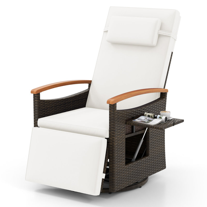 Outdoor 360° Swivel Rattan Recliner Chair Patio Wicker Chaise Lounge Chair, White