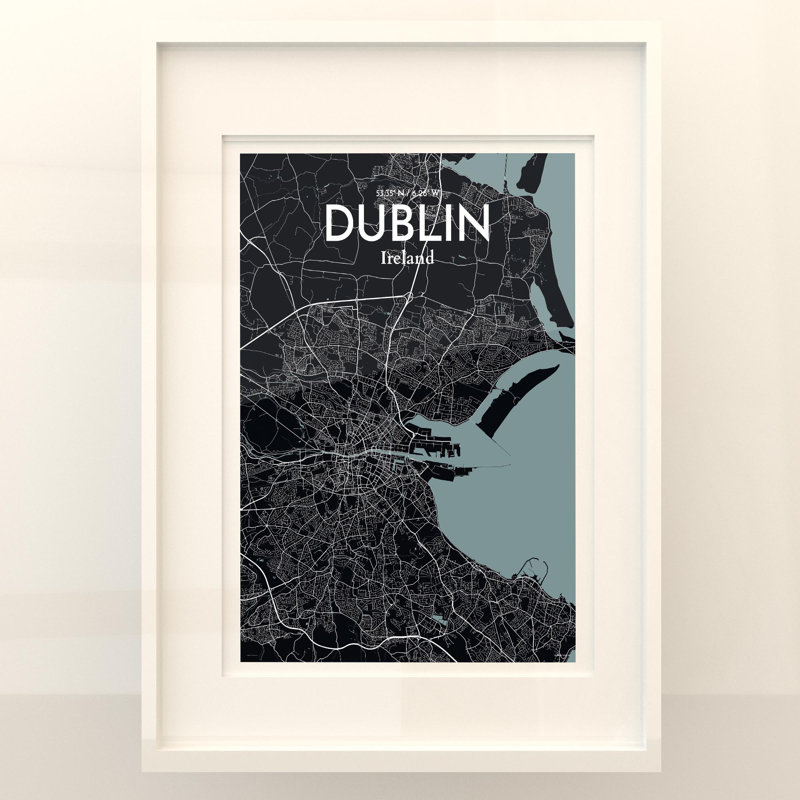 «Dublin City Map», impression de luxe, Gris / noir, H 27,6 po x l 19,7 po