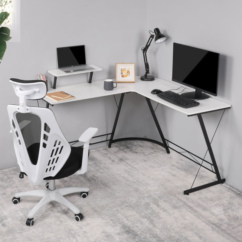 L Shaped Gaming Home Office Desk, White