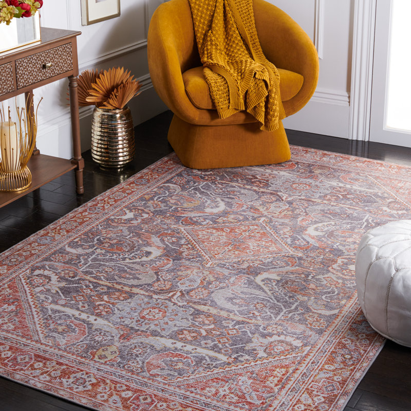 Abdussamad Oriental Gray/Rust Area Rug, Rectangle 5' x 8'