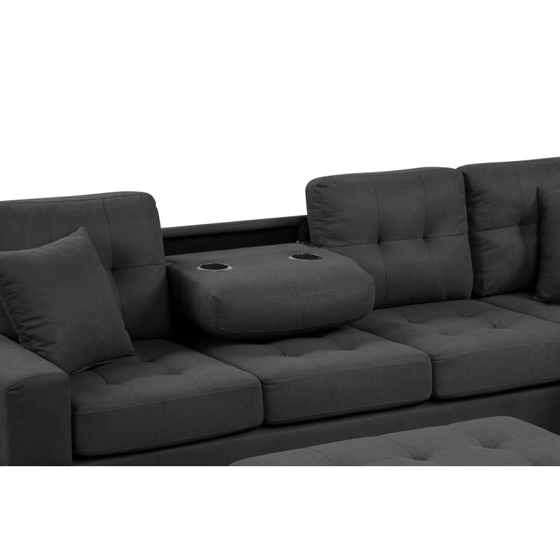 Misja Upholstered L-Shaped Sectional Reversible, Black Fabric