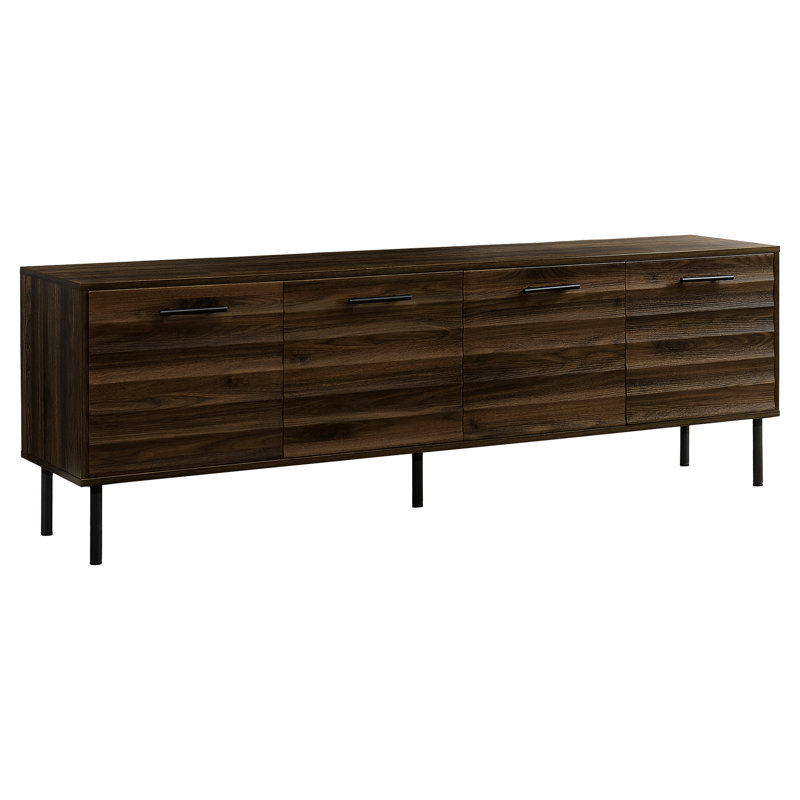 Meuble télé 72 po en brun, surface en stratifié avec pieds en métal et console de rangement pour solution de divertissement, tablettes réglables décoratives brunes