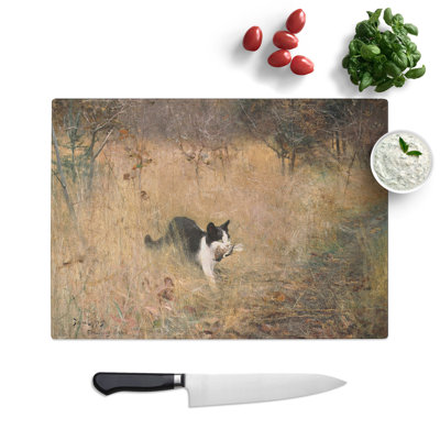 Cat with a Bird by Bruno Liljefors Chopping Board