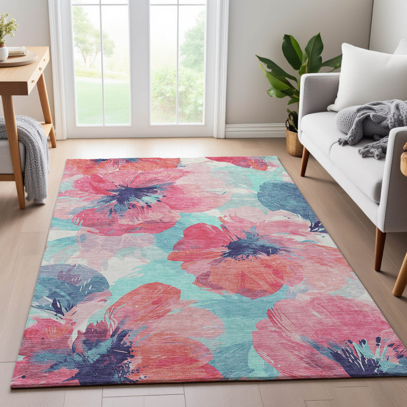 Premium Machine Washable Harjo AMF1554 Floral Rug, Rectangle 10' x 14'