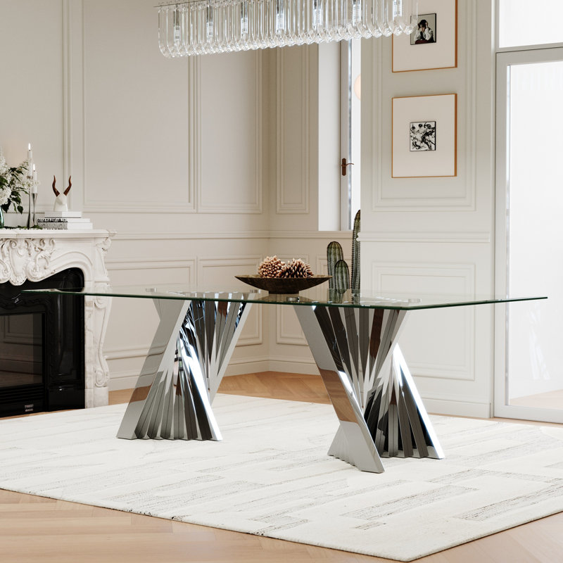 Table de salle à manger Charleily, Argent, H 30 po x L 78 po x l 39 po