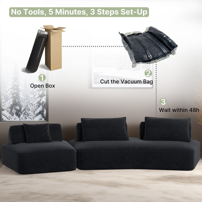Ensemble de canapé modulaire surdimensionné de luxe moderne de 139 po avec tissu chenille moelleux., Gris foncé