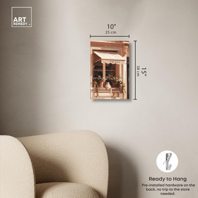 «Cat at the Store Window Canvas» par Art Remedy, Toile tendue, H 15 po x l 10 po