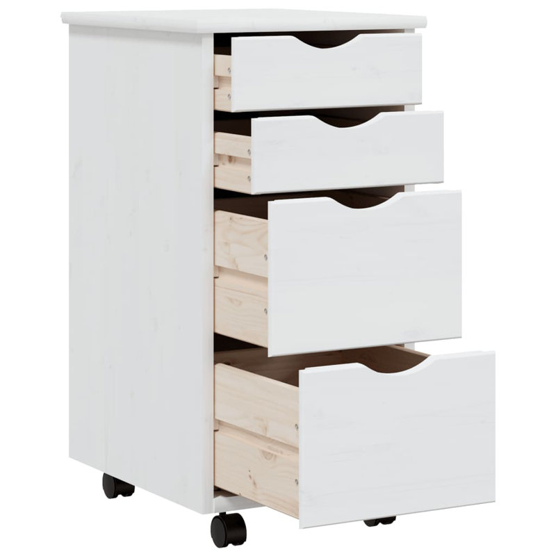 Jennasis vidaXL MOSS 4-Drawer Chest with Wheels, Solid Pinewood, 13.4"x15.4"x25.8", White
