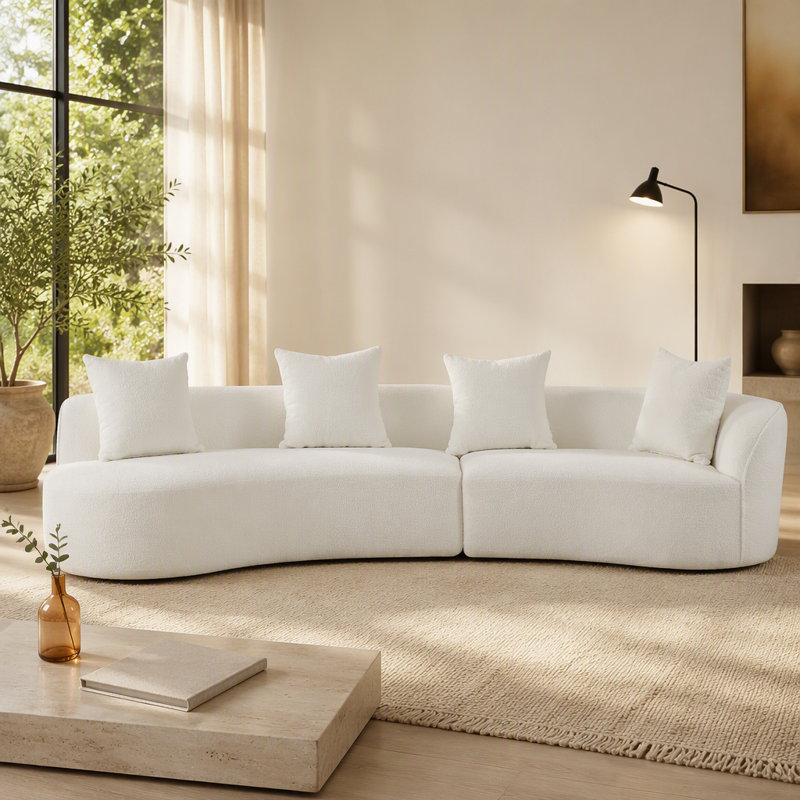 Canapé modulaire courbé de 126 po, Tissu beige, Beige