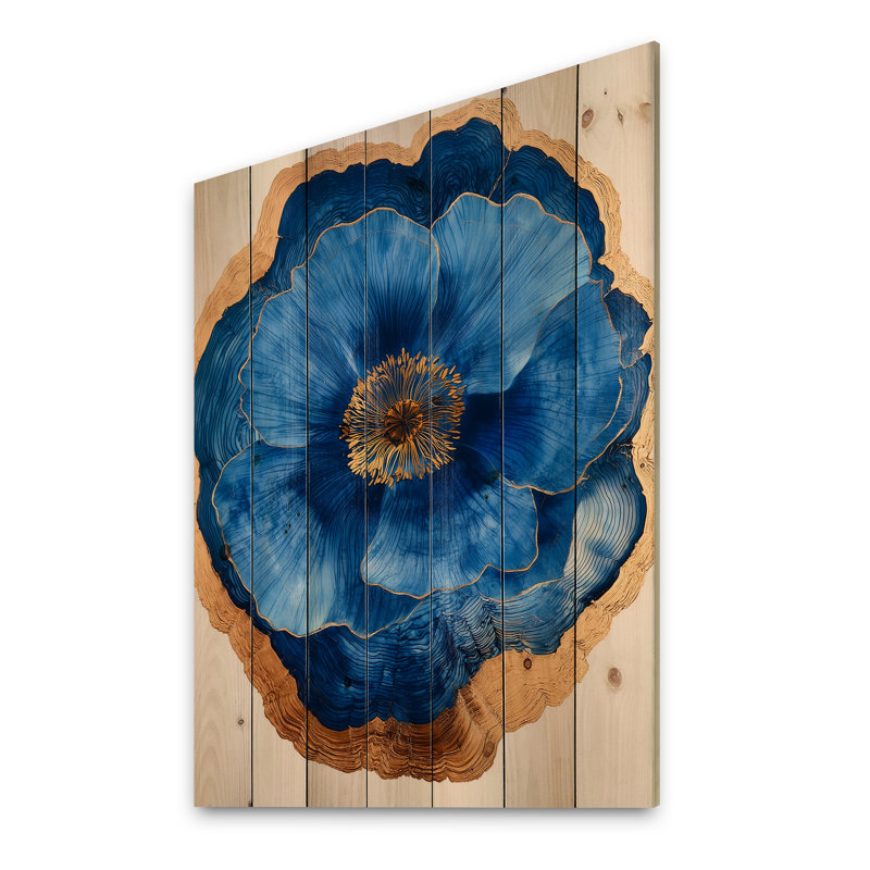 Blue Wildflowers Leaves Wood Slide III - Wildflowers Wood Print - On Natural Pine Wood, 40" H x 30" W x 0.78" D