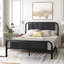 Structure de lit double Kempst avec tête et pied de lit en bois, lit plateforme industriel en métal avec support à lattes robuste, aucun sommier tapissier requis, noir-1593960964-1484010325