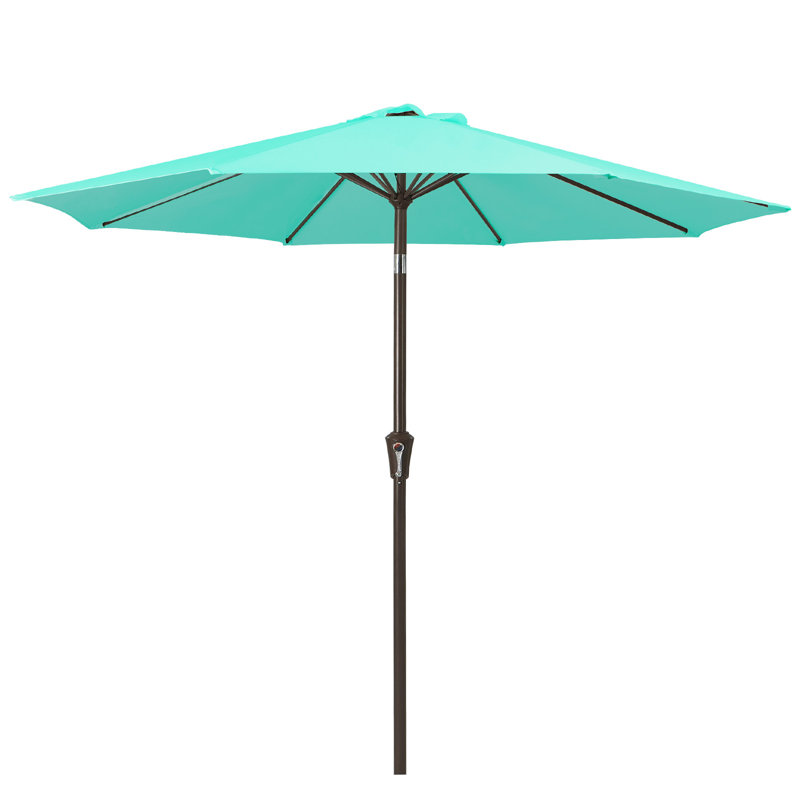 Parasol de marché d'extérieur 9 pi avec inclinaison et manivelle, Bleu paon