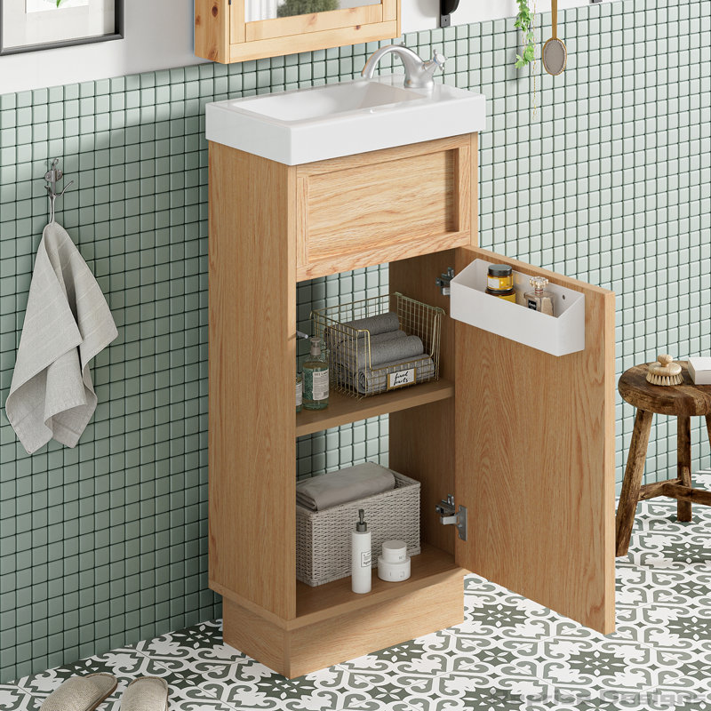 Meuble-lavabo 15,75 po avec lavabo réversible en résine, porte réversible