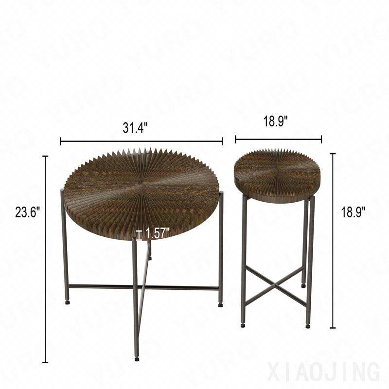 Ensemble de table basse et de bout, 2 pièces à motif Radial, noyer foncé, Walnut Brown