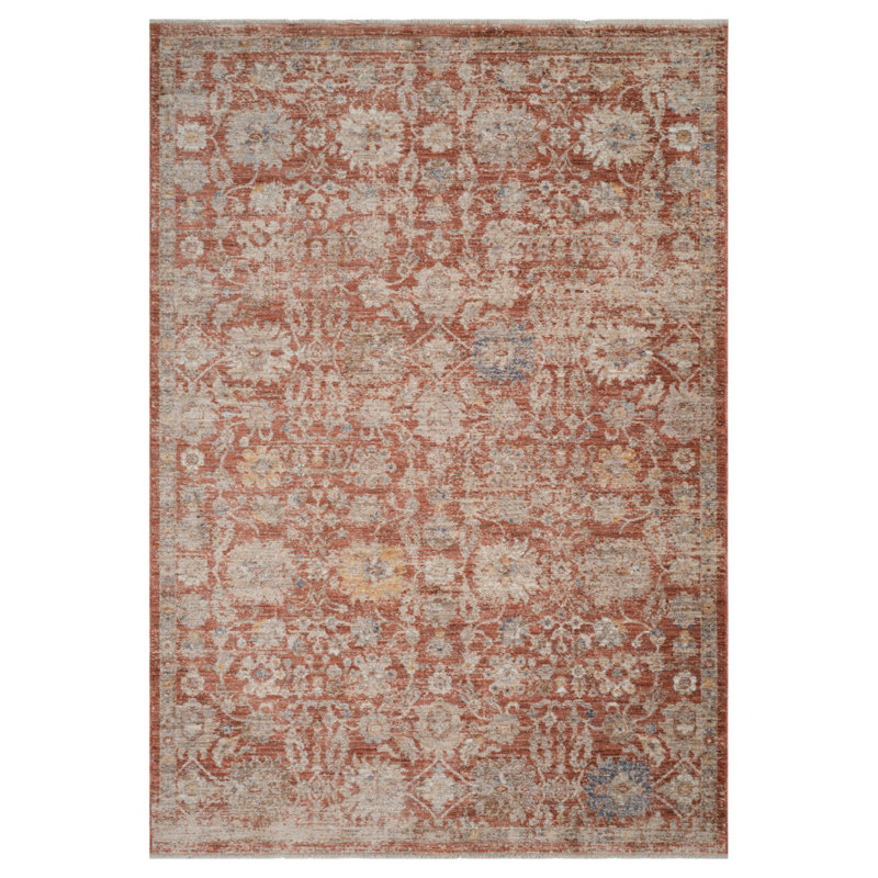 Tapis de couloir à médaillon floral rouge et gris 3 pi x 10 pi avec franges